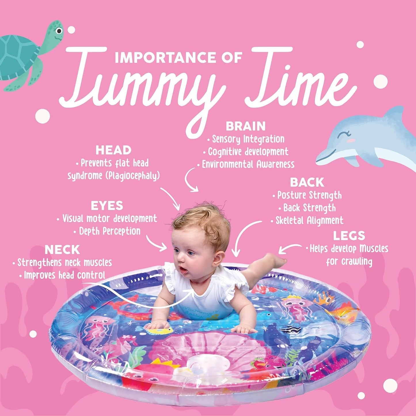 KooKooBaby Water Tummy Time Mat - Large Sensory Baby Water Mat for Tummy Time & Motor Development - Leak-Proof, Durable Play Mat for Babies 3 Months+ - Infant Water Play Mat for Baby Boys & Girls