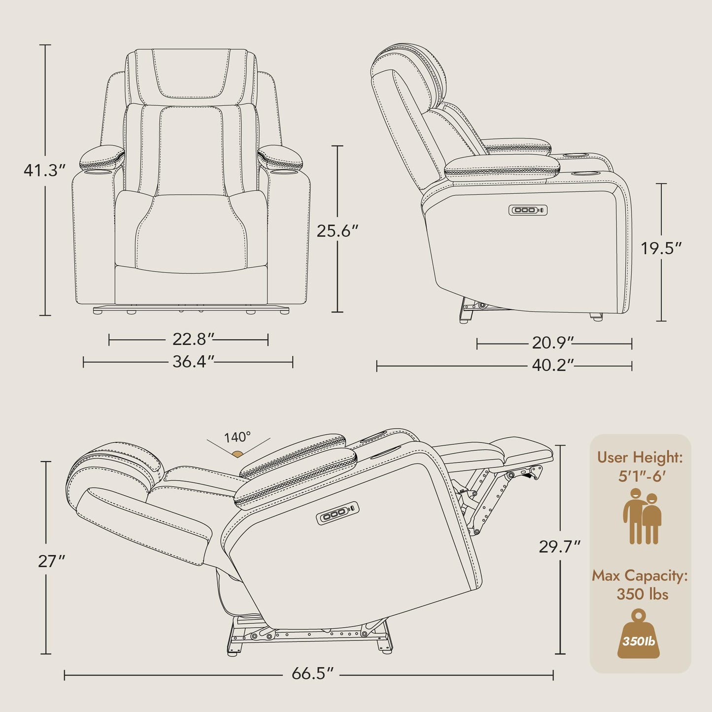 Watson & Whitely Genuine Leather Electric Recliner Chairs, Oversized Super Zero Gravity Recliner Triple-Motor W Adjustable Lumbar Headrest Support & Hidden Storage, Saddle Brown