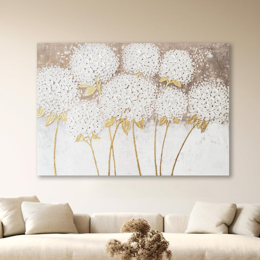 JolyWell Large hand painted wall art White Hydrangea Canvas Wall decor, Modern Floral Wall Decor, 3D Textured Oil Painting, Large Canvas Wall Art for Living Room Bedroom Office Decoration 40x28 Inch