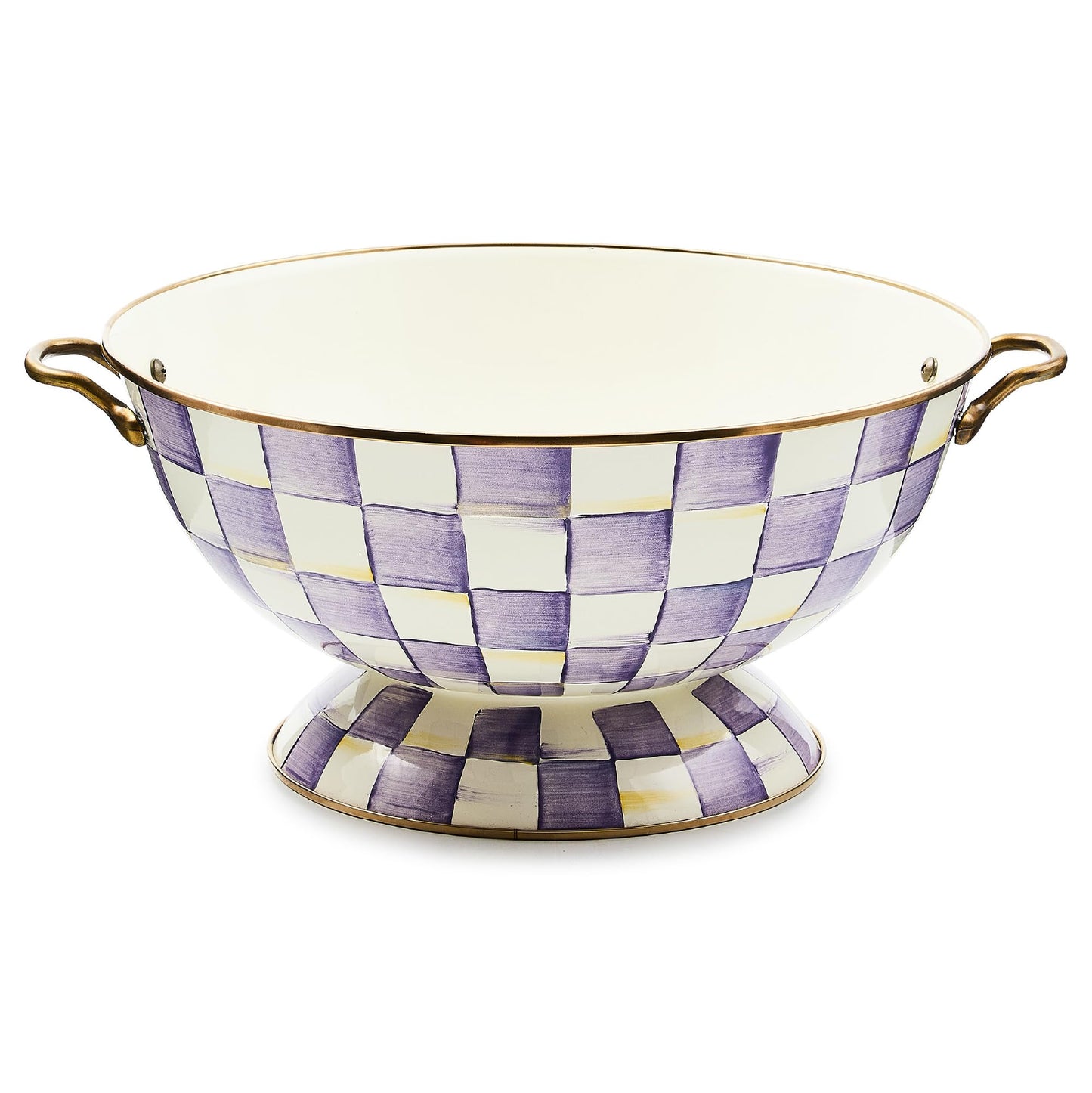 MACKENZIE-CHILDS Enamel Everything Bowl, Serving Bowl for Entertaining, 26-Cup Capacity, Purple-and-White Violet Check