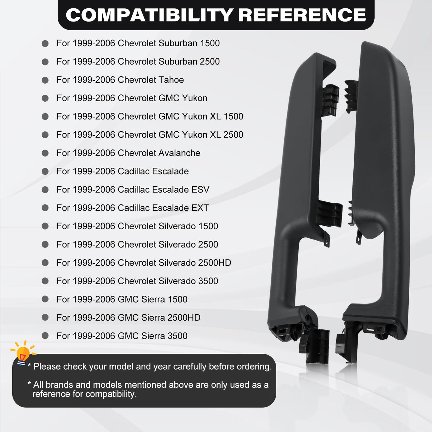 12472876 Front Driver & Passenger Side Door Armrest Handle for 1999-2006 Chevy Suburban Silverado Sierra Tahoe Avalanche Escalade & GMC Yukon, Front Left & Right Door Arm Rest with Handle, Dark Gray