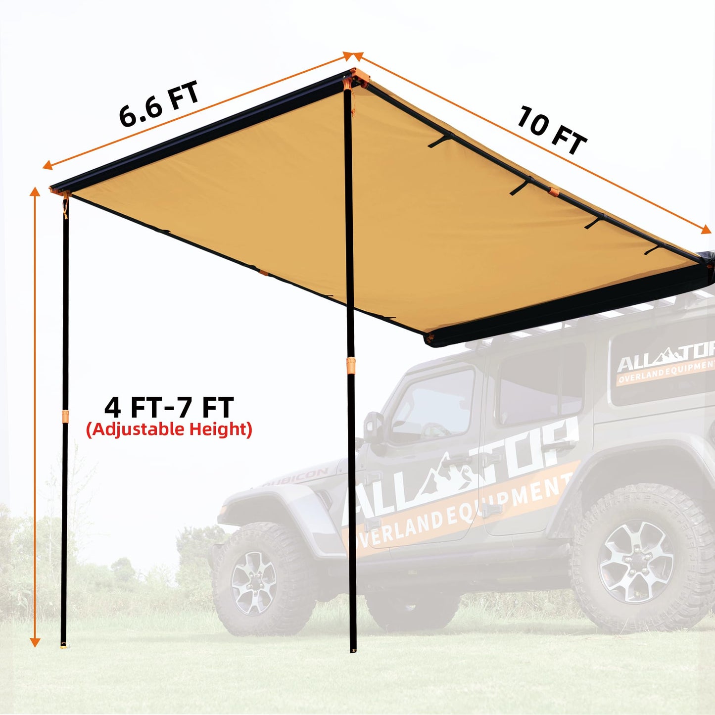 ALL-TOP Vehicle Awning 6.6'x10' Roof Rack Pull-Out Sun Shade UV50+, Weatherproof 4x4 Side Awning for Camping & Overland (Hardware Included)