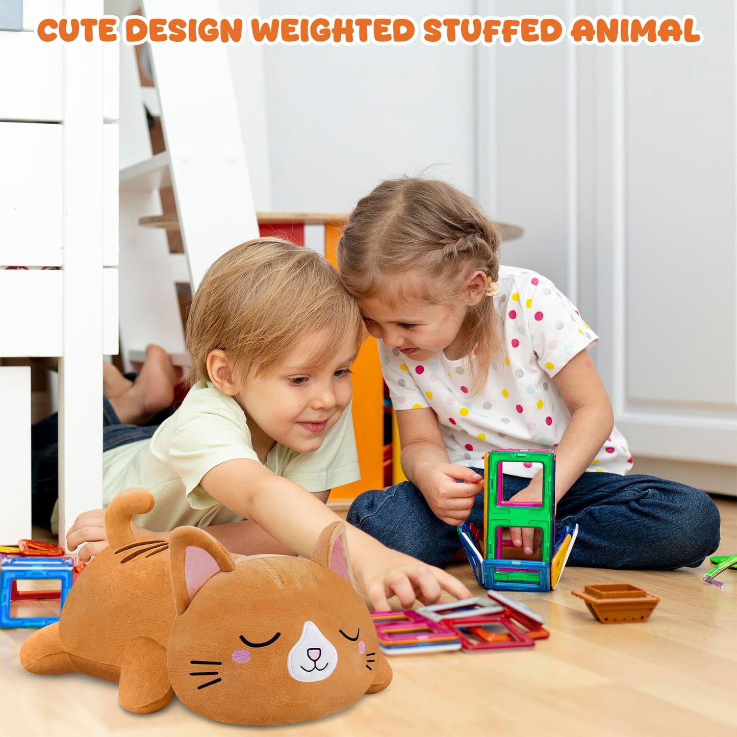 TOYSYM Weighted Stuffed Animals Cat, Orange Cat Plush with Weighted Beads, Cute Cat Plushie Pillow Gifts for Adults Kids Boys Girls 9.8inch