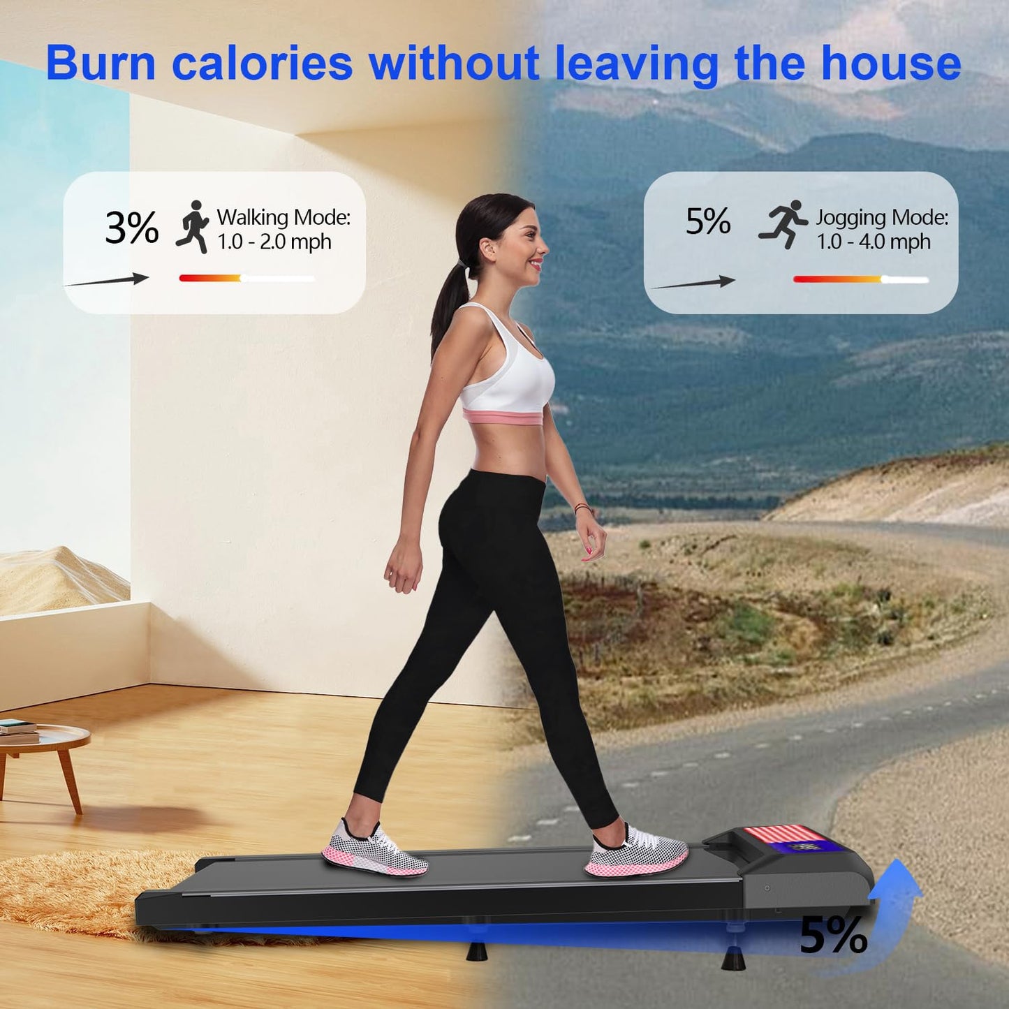 3 in 1 Treadmill, Walking Pad for Home/Office,Under Desk Walking Treadmill with Incline, Remote Control, APP and LED Display