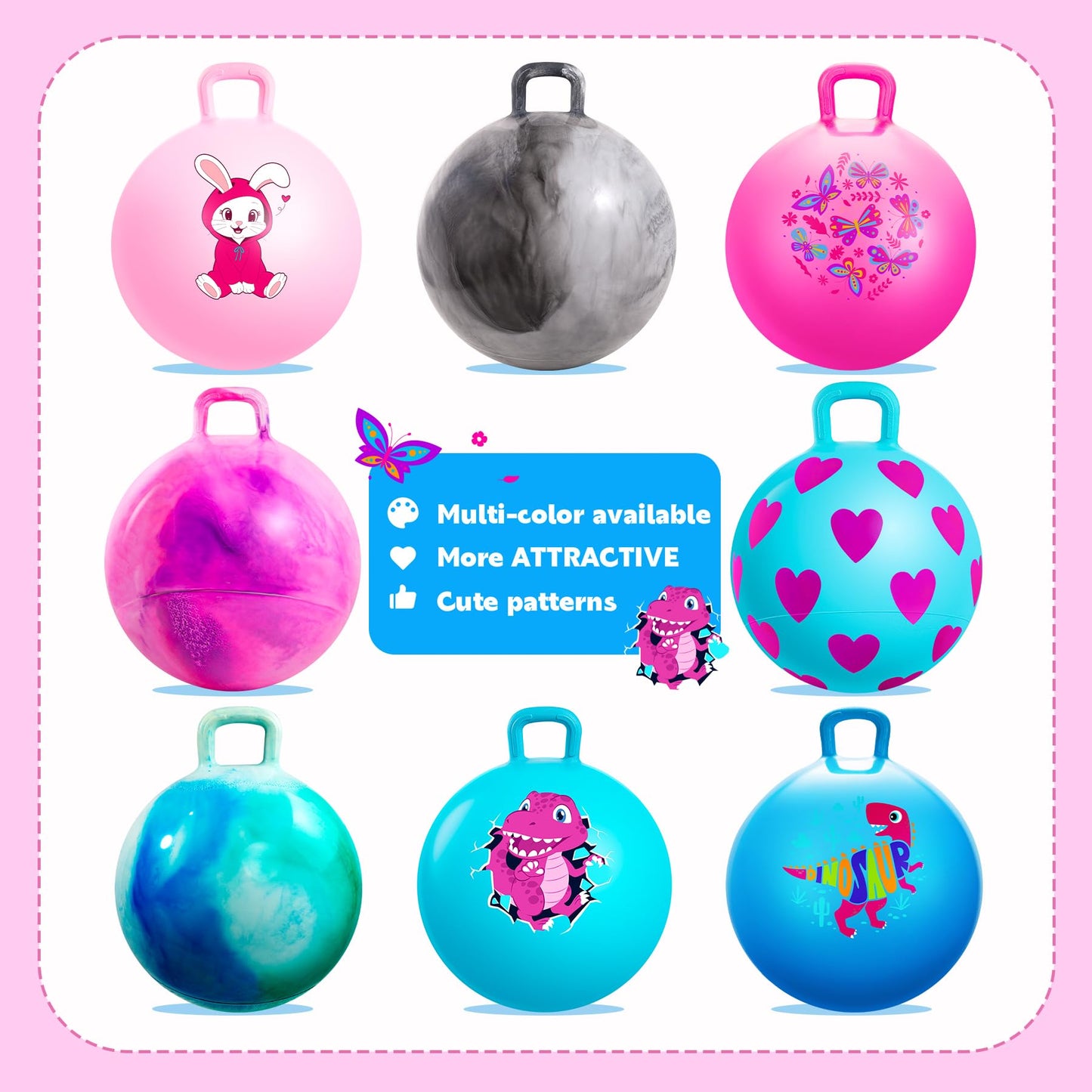 EVERICH TOY Hopper Ball for Kids, 18-Inch Sit On Bouncy Ball with Handle, Purple Pink Clouds Girls Toys - Fun Indoor Active Play, Inflatable Balance Toy, Great Birthday Gifts for 4 5 6 7 8 Years Old