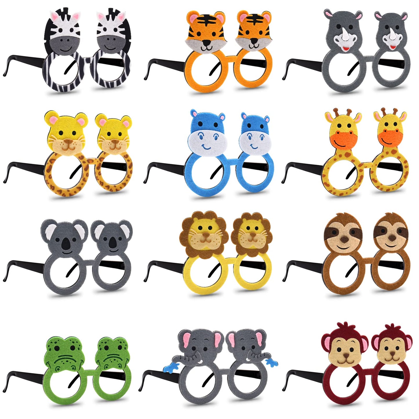 Bessmoso 12 Pack Jungle Animal Glasses Safari Costume Party Favors,12 Kinds of Eyeglasses for Petting Zoo Farmhouse Themed Birthday Party Jungle Safari Dress-Up Cosplay Party Supplies