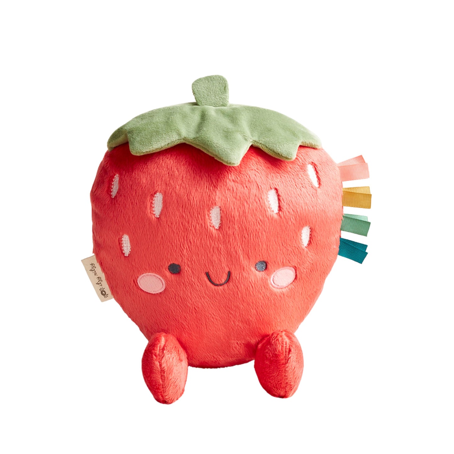 Itzy Ritzy Snuggles Plush Toy – Soft Stuffed Animal for Babies, Kids & Adults – Sensory Ribbons & Textured Fabrics for Tactile Play – Cozy & Cuddly Companion for Newborns & Up (Strawberry)