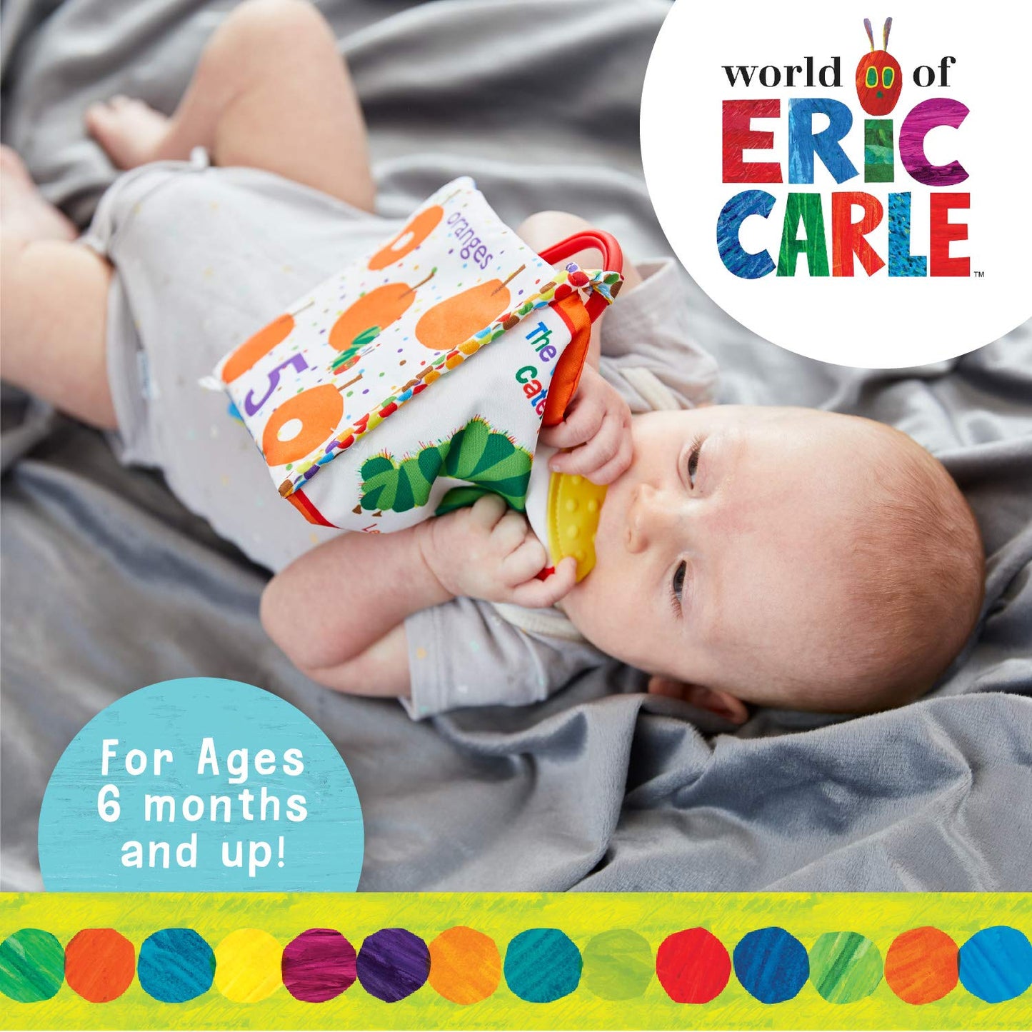 KIDS PREFERRED Let's Count Soft Book - World of Eric Carle the Very Hungry Caterpillar Baby on the Go Clip Teething Crinkle Soft Sensory Book for Babies, 5.25x5.25 Inch (Pack of 12)