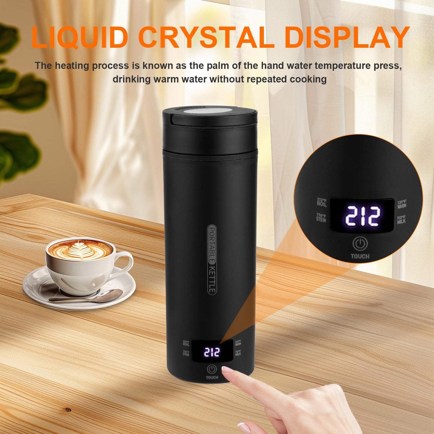 Rzlinn Portable Electric Kettle （110V）, Travel Tea Kettle, 316 Stainless Steel Premium Liner, 4-speed Temperature Adjustment with Auto Shut-off and Boil-Off Protection black