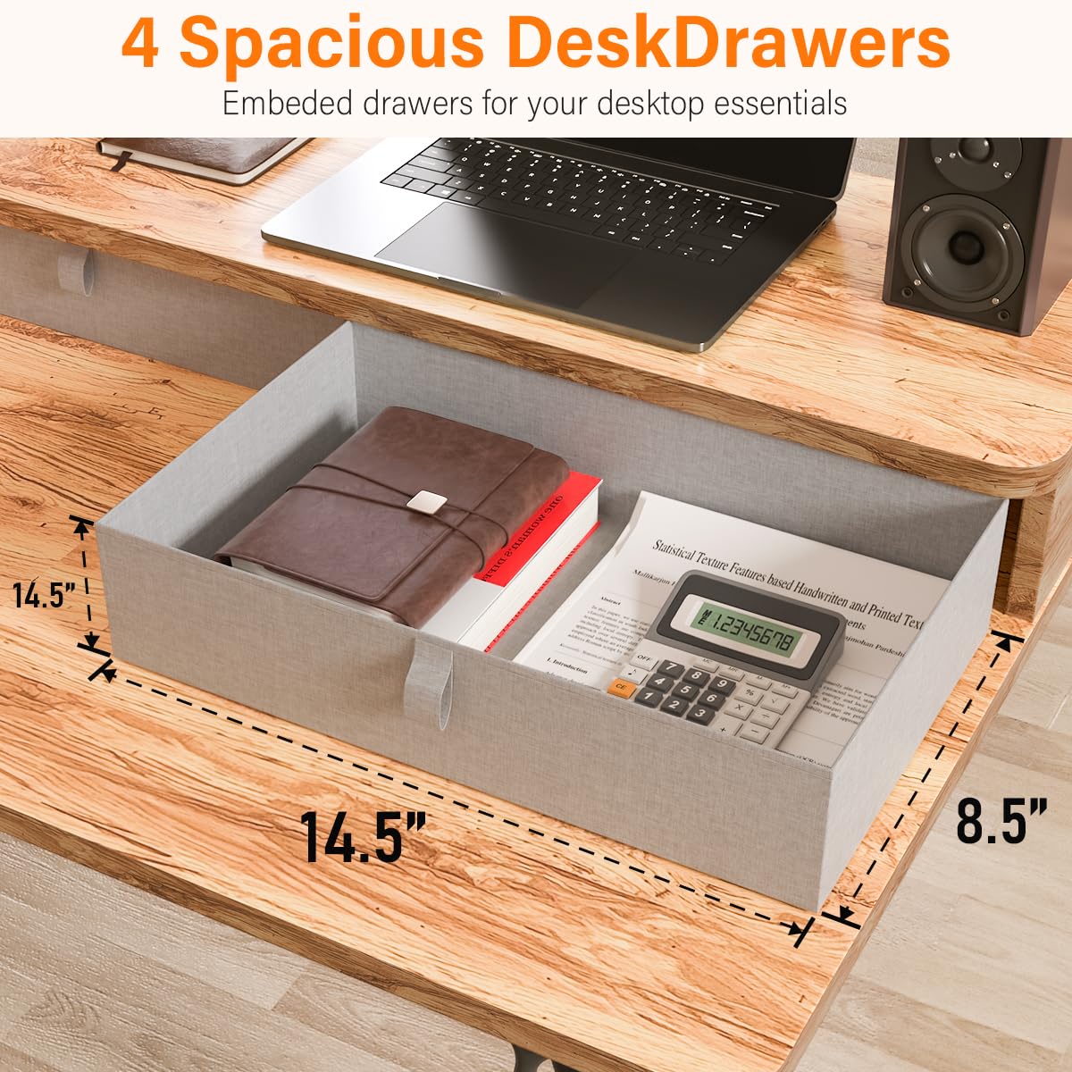 Kingant L-Shaped Standing Desk with Drawers, 63 x 55 Inch Large Adjustable Corner Desk with Charging Station & Keyboard Tray, Electric Sit Stand Up Computer Desk for Home Office(Light Rustic Brown)