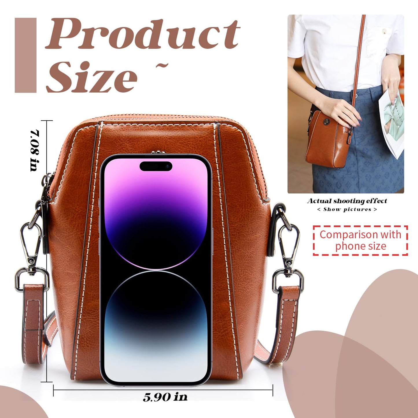 Plinvo Designer Small Leather Crossbody Purse, Soft Shoulder Handbag for Women & Gift (Brown)