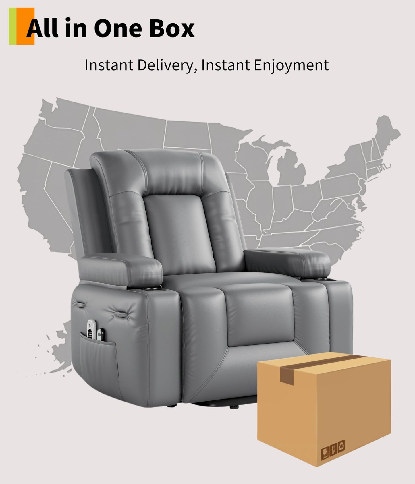 GarveeHome Power Recliner Chair - Heat and Massage, Adjustable Electric Recliner Ergonomic PU Leather Single Sofa, Tall Back, Padded Seat, Lazy Chair for Living Room
