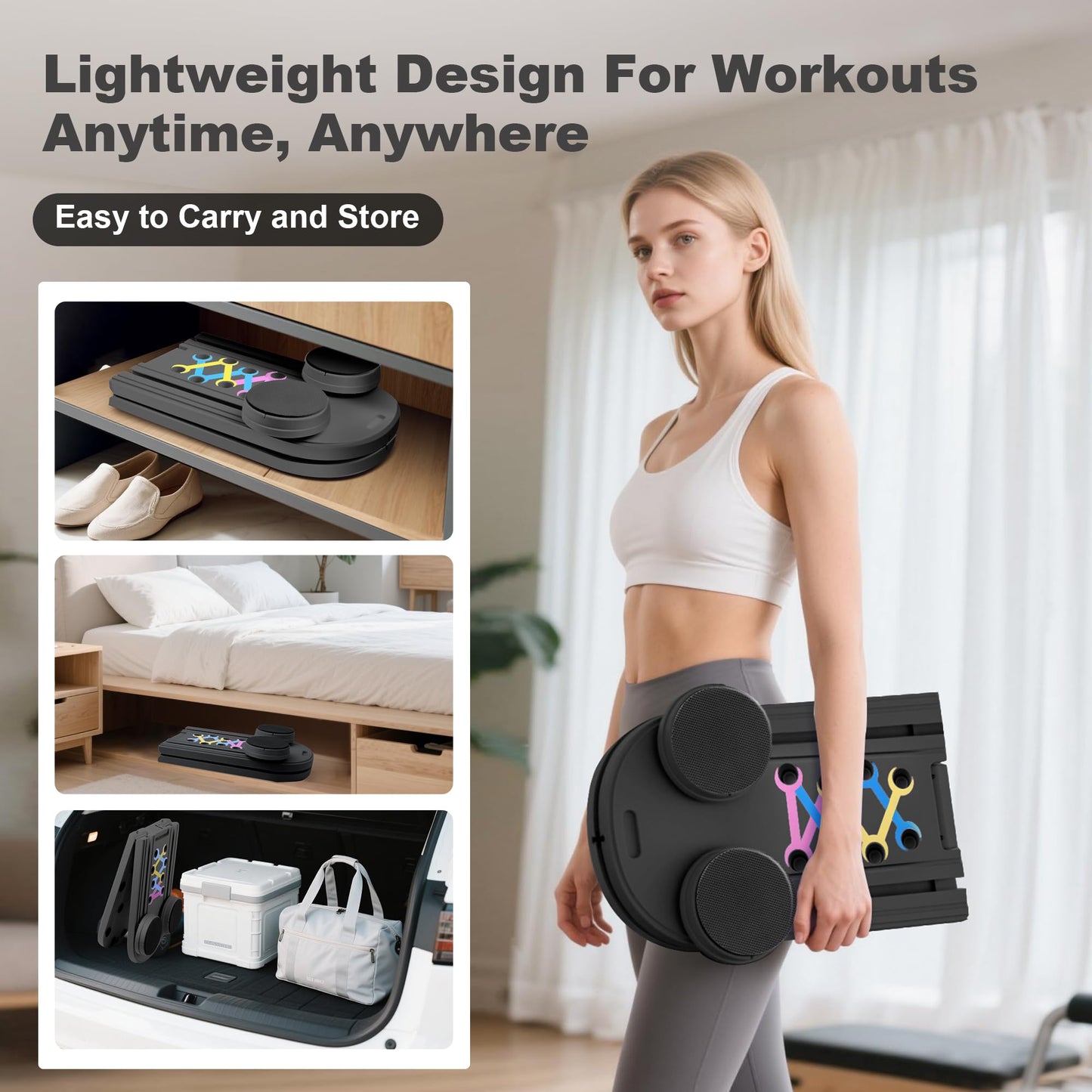 Pilates Board, Pilates Reformer Set, 6-in-1 Portable Foldable Ab Board Trainer Exercise Machine for Home with Digital Display, Pilates Reformer Board for Women
