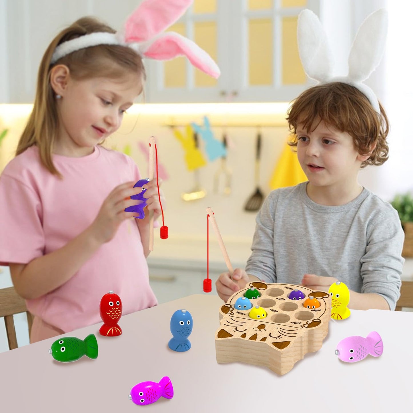 edutree Wooden Magnetic Fishing Game for Toddlers 2-4, Montessori Sensory Busy Board Educational Learning Fine Motor Skills Toys for 2 3 4 Years Old Boys Girls