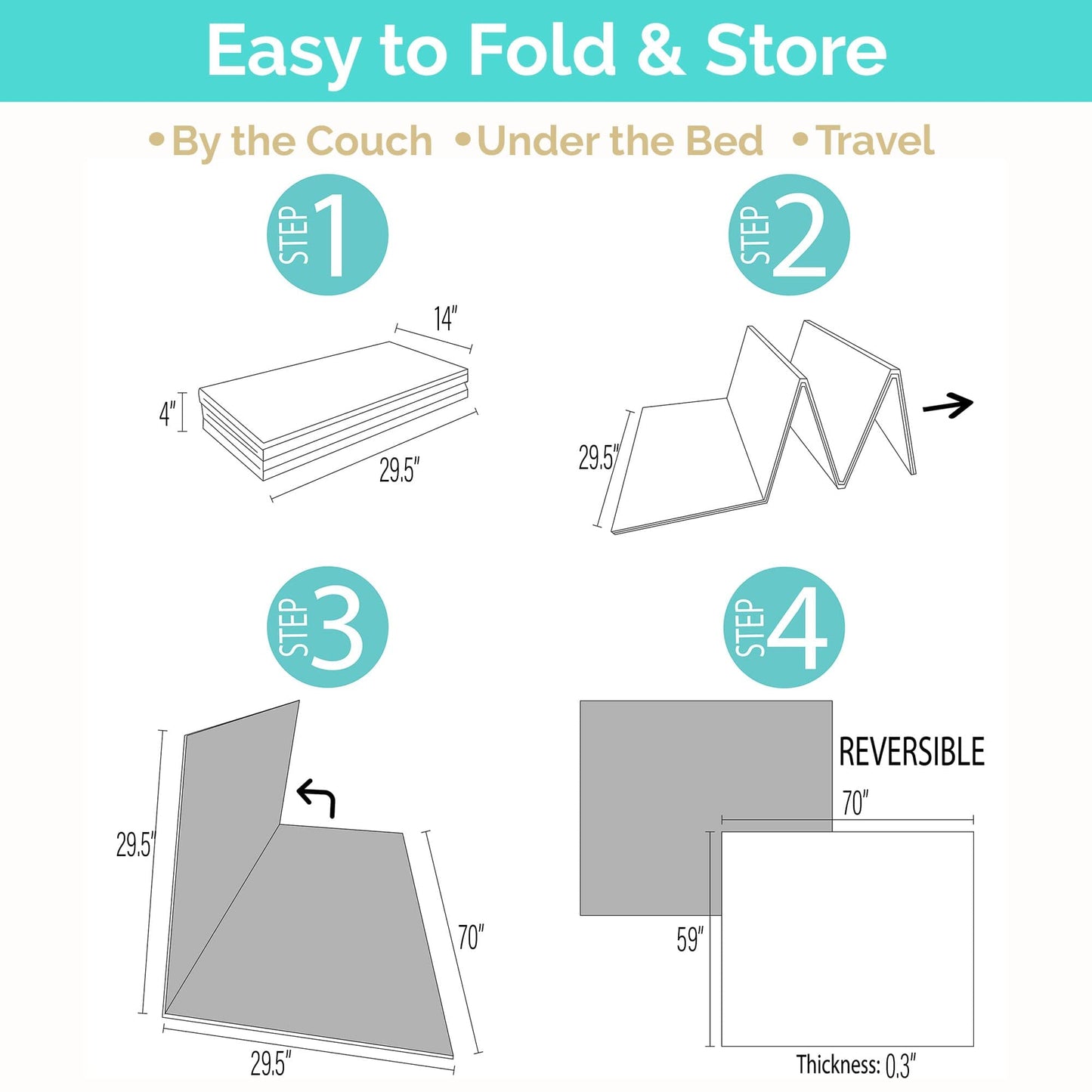 JumpOff Jo Foldable Foam Play Mat – Large Waterproof Baby & Toddler Activity Floor Mat, Double-Sided 70 x 59 Inch Play Surface - Love Blossoms