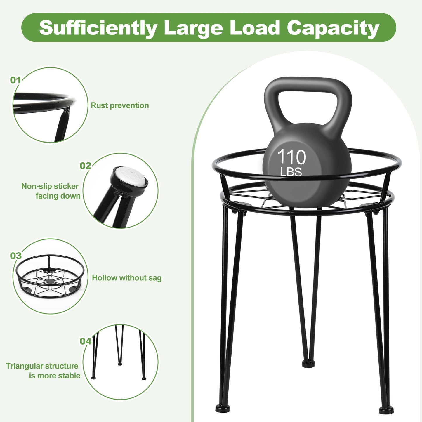 Jvtoo Metal Plant Stand, Plant Stand Indoor Outdoor, Metal Rustproof Flowers, Urban and Rustic Outdoor Plants Stands, Flower Pot Stand Suitable for Living Room, Balcony, Garden (3PCS,Black)