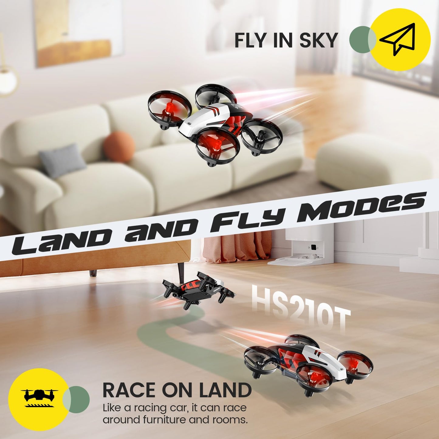 Holy Stone HS210T Drones for Kids, 2 IN1 MINI Indoor Drone with Land & Fly Mode, Four Posture Deformations RC Quadcopter with 3D Flip, Auto Hovering, Easter day& Birthday Toy Gift for Boys and Girls
