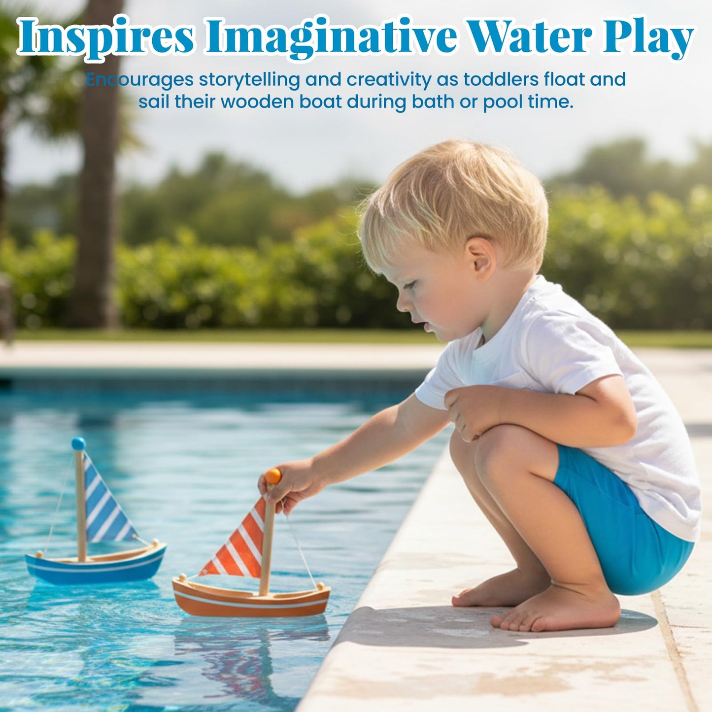 Wooden Bath Toys, 2 Pcs Sailboats for Kids, Pretend Play Motor Skills, Kids Bath Toy Floating Boat