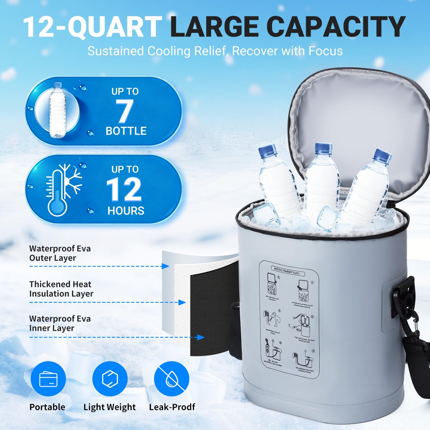 Cold Therapy Machine, Portable Ice Machine for Knee After Surgery，Programmable Knee Replacement Recovery System, Cryotherapy for Post Surgery Recovery Sports Injuries, Reduce Swelling, Circular Gray