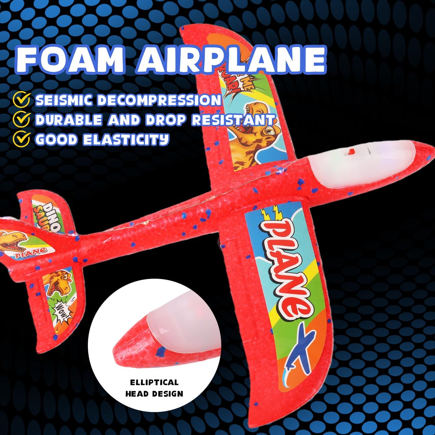 Foam Airplane Launcher Toy | 2-Count Foam Glider Planes for Kids | Kids Airplane Toy with LED Lights | Two Flying Modes - Horizontal & Rotating | Outdoor Toys for Boys & Girls Gift Ages 2+ Years Old