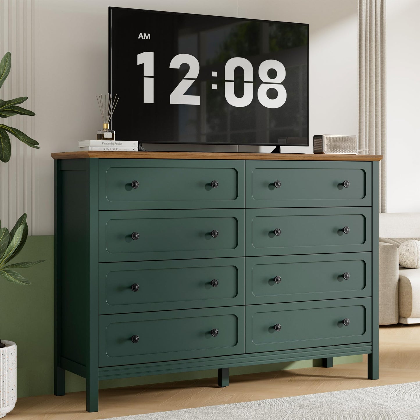 Tradare Green Dresser for Bedroom, 8 Drawer Dresser with Metal Handles, 55" Wide Modern Dressers & Chest of Drawers for Living Room, Hallway, Entryway