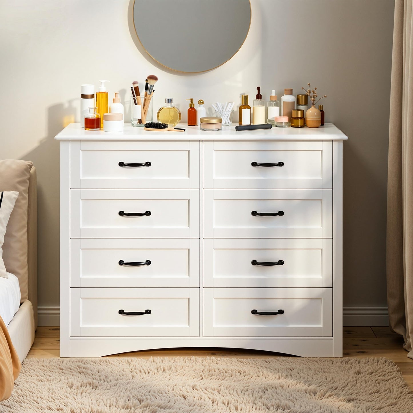 Gizoon 8 Drawer Dresser for Bedroom，Larger Chest of Drawers with Mental Handle for Kids Room, White Dresser with 8 Storage Drawers for Living Room, Entryway and Hallway, White