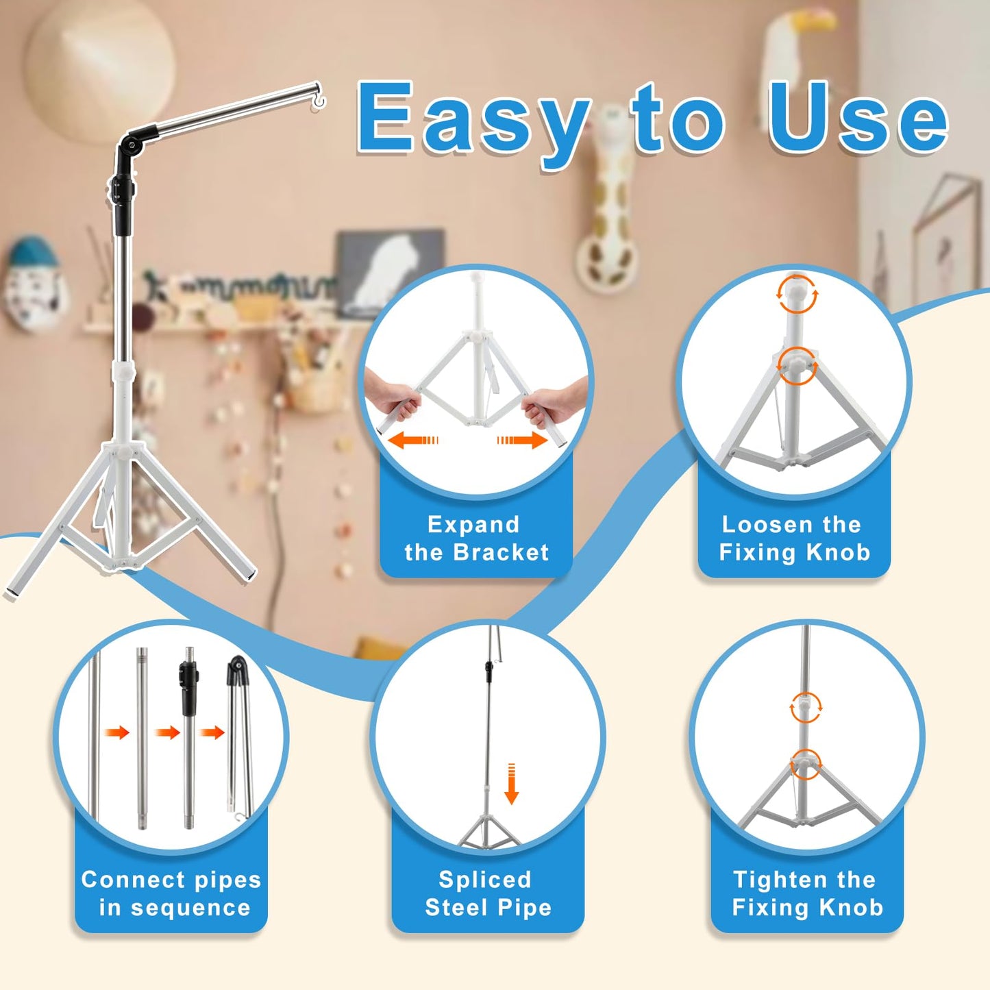 Quynhni Baby Crib Mobile Arm,Mobile Hanger for Crib 56-78" Adjustable Height Top Can Rotate 180° Suitable for Baby Girls Boys Stainless Steel Material Sturdy and Stable Base