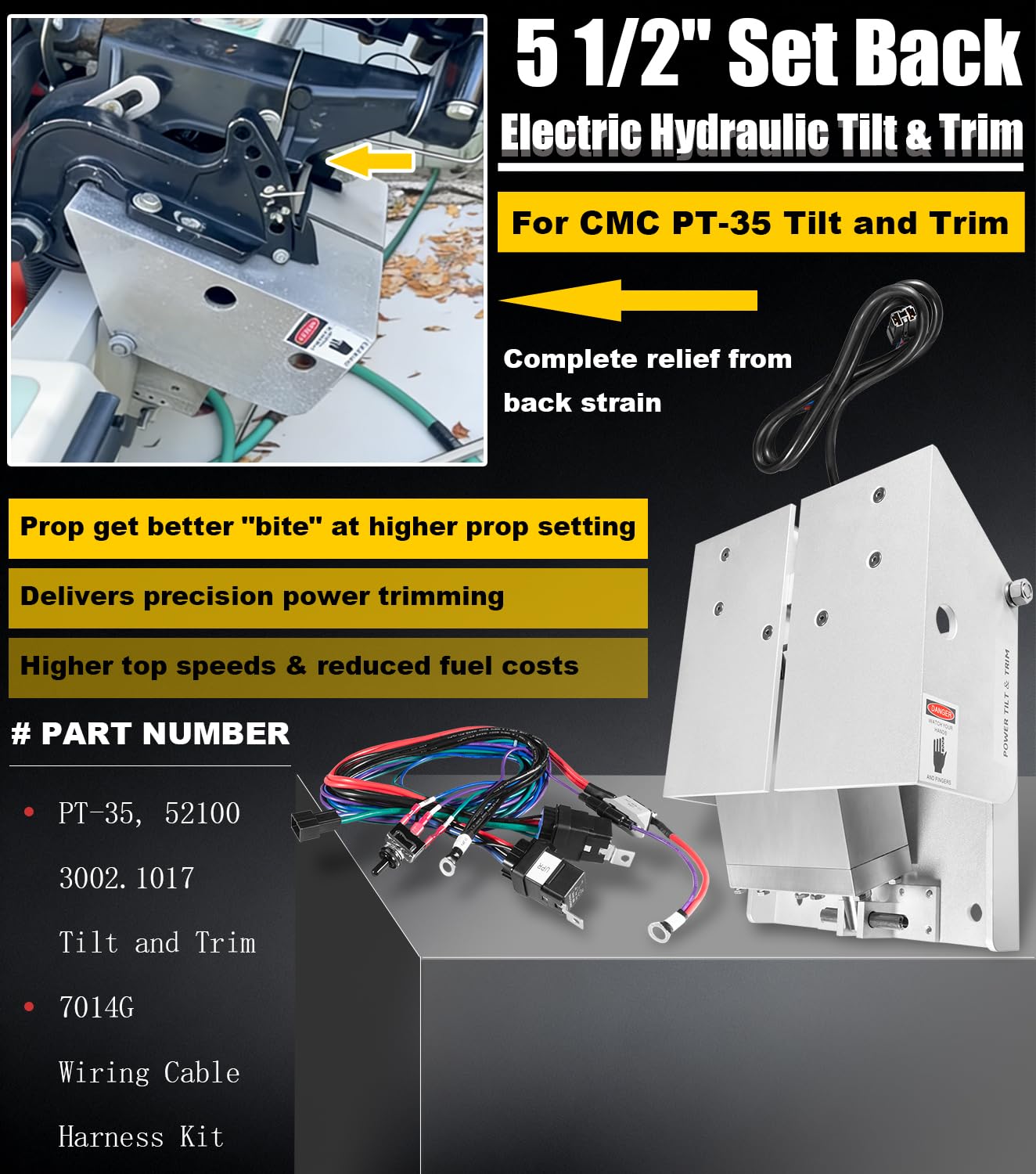 3002.1017 52100 For CMC PT-35 Outboard Motor Tilt and Trim Jack Plate & Wiring Cable Harness Kit For up to 35 HP Power and Smaller Motors Outboard Motor Electric Hydraulic Tilt & Trim