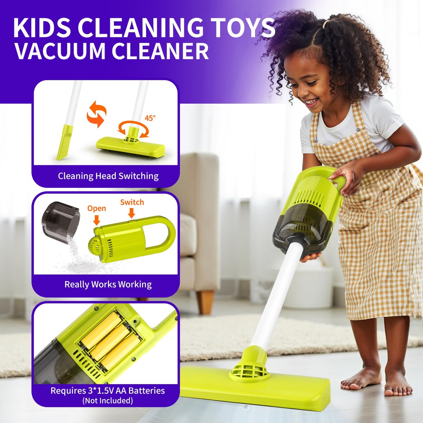 PUPU PIG Toddler Toys Cleaning Set, Kids Cleaning Toy Set, Pretend Play Home Cleaning Playset - Incl.Electric Toy Vacuum, Broom and Dustpan Set, Mop,Duster and More,Cleaning Tools Toys for Boys Girls
