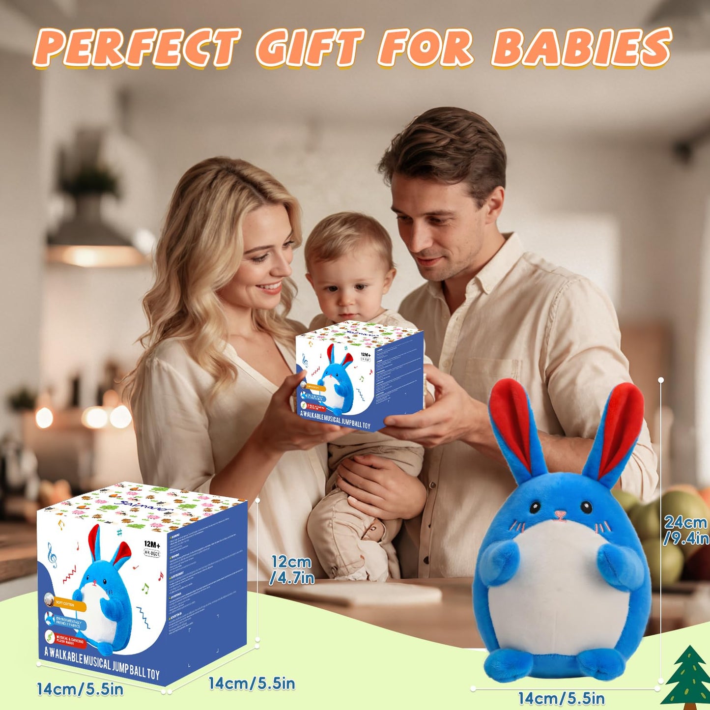 SAIMAND Baby Toys 6-12 Months, Crawling Bunny Baby Toy with 48 Songs & Record Repeat, Interactive Musical Plush Toy for Babies, Rechargeable Dancing Stuffed Animal, Sensory Toy for Toddlers 1-3