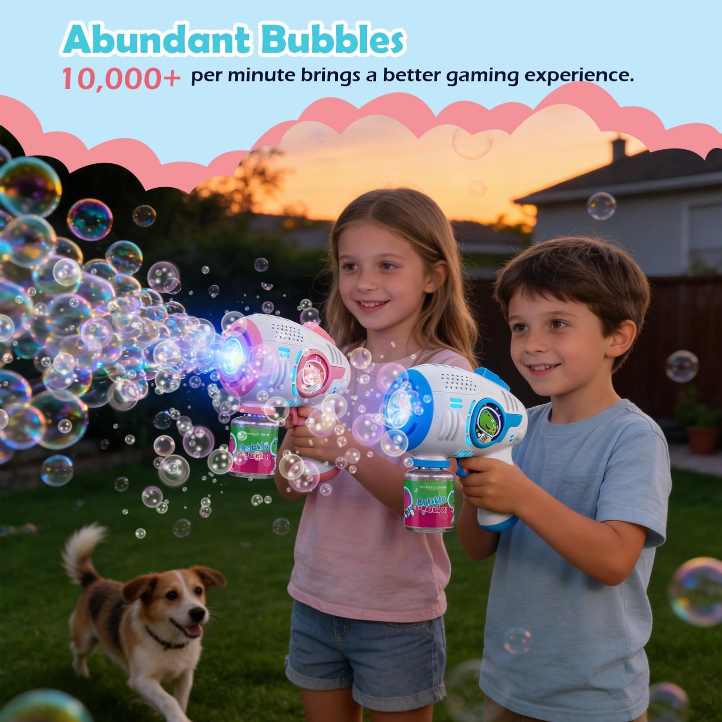 ZACEAC Bubble Guns for Kids 4-8, 2 Pack Automatic Bubble Blaster with LED Light & 14 Bubble Solution, Bubble Gun for Toddlers Outdoor Summer Toys