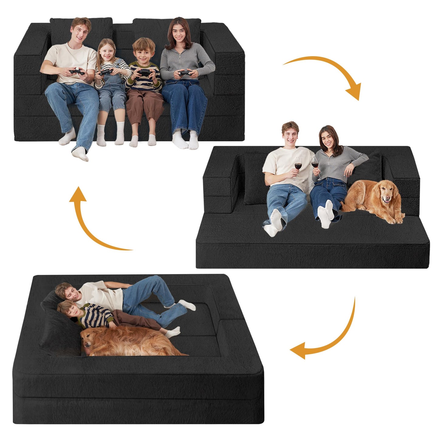 Cansunna Futon Sofa Bed with Pillow, 3-in-1 Sleeper Sofa Bed with Removable Cover, Convertible Floor Sofa Bed, No Assembly Boneless Couch for Living Room, Bedroom