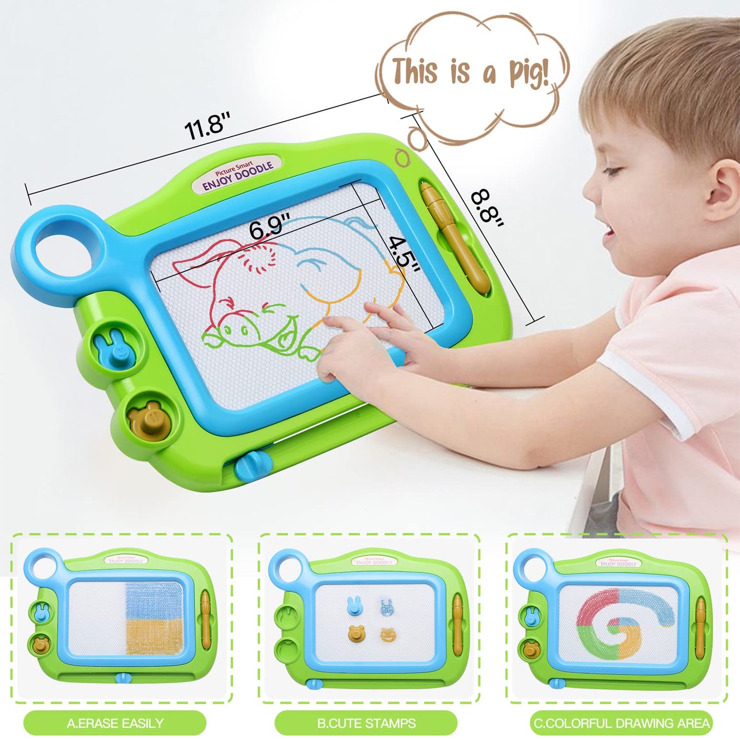 Toddler Toys for Girls Boys Age 3 4 5 Year Old, Magnetic Drawing Board with 1 Pen, Erasable Writing Doodle Board for Kids with 2 Stamps, A Etch Birthay Gift for 3 Year Old Travel Toys Sketch Boards