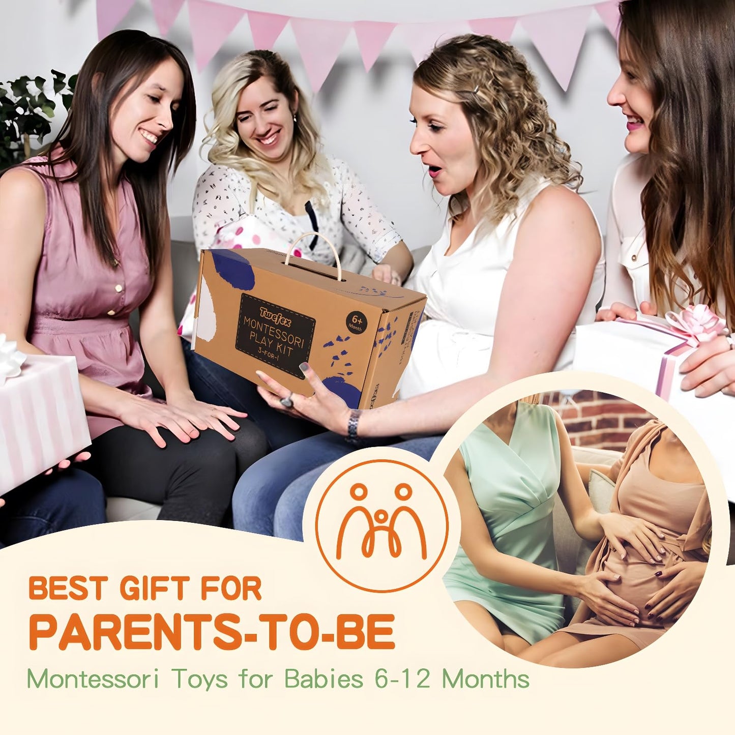 Twefex Montessori Toys for Babies 6-12 Months - 3 in 1 Baby Toys Play Kit - Medium Spinning Drum - Baby Tissue Box Toy - Peekaboo Knob Puzzle with Cards - Learning Educational Toy for Boys and Girls