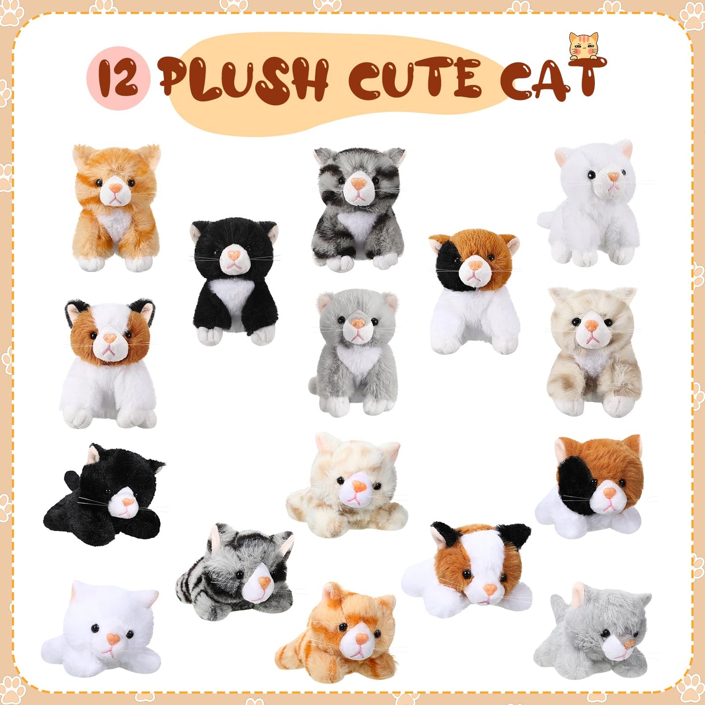 Leitee 16 Pcs Cat Stuffed Animals Bulk Party Favor 5 Inch Kitten Plush Toy Assorted Cute Cat Plush Stuffed Gift Small Fluffy Animal Toy for Birthday Adopt Pet Classroom Party Favor(Lovely Style)