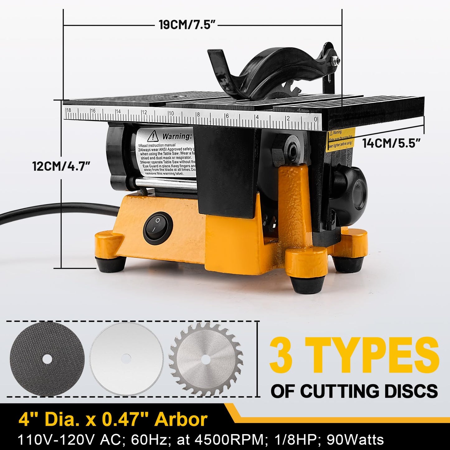 Sbestily Mini Table Saw, Portable Multi-Functional Electric Miter Saw for DIY Crafts, Cutting Metal, Ceramic Tile, Glass, Desktop Saws with 3 Blades