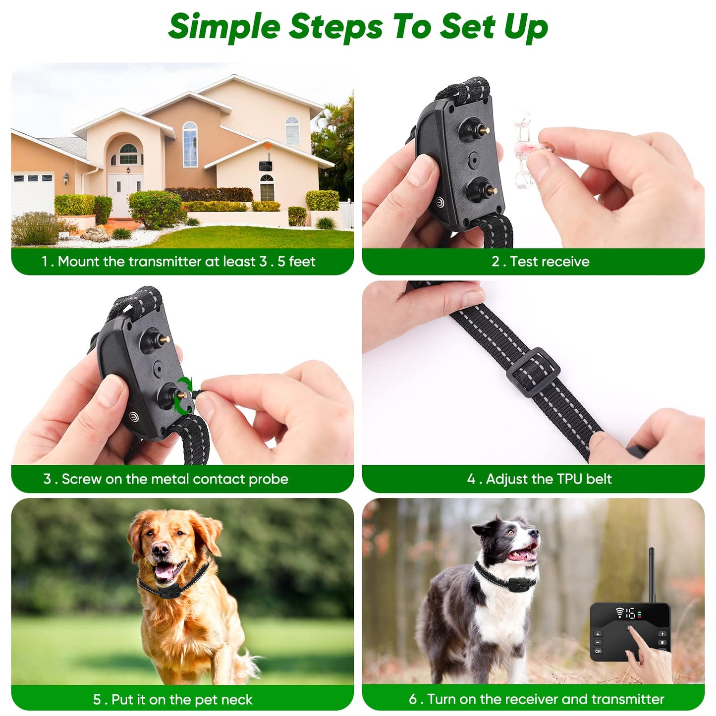 BHCEY Wireless Dog Fence, 2025 Electric Fence for 2 Dogs Shocks Training Collar Remote 2-in-1,Wireless Pet Containment System with Adjustable Vibration & Shock Training Collar for All Dogs