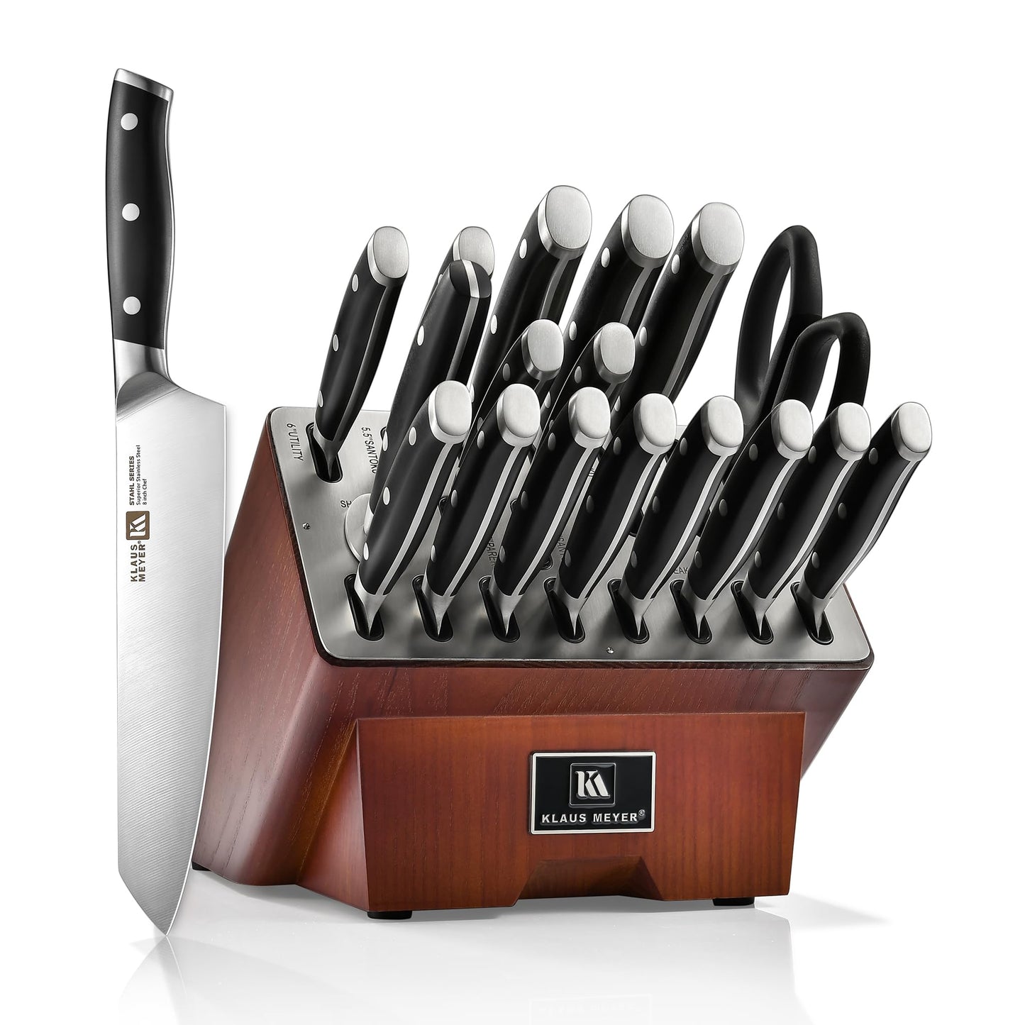 Klaus Meyer Stahl 19 Piece High Carbon Exclusive German Steel Knife Block Set (Black)
