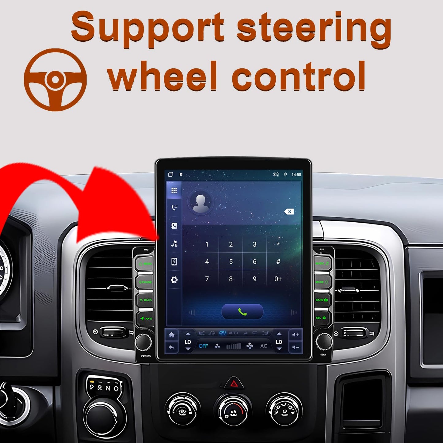 Android 14 Car Stereo Radio for Dodge Ram 1500 2500 3500 2013-2019 Built-in Carplay/Android Auto 9.7 inch Head Unit Tesla Style IPS Touch Screen with DSP Bluetooth GPS, FM WiFi, Manual AC Only