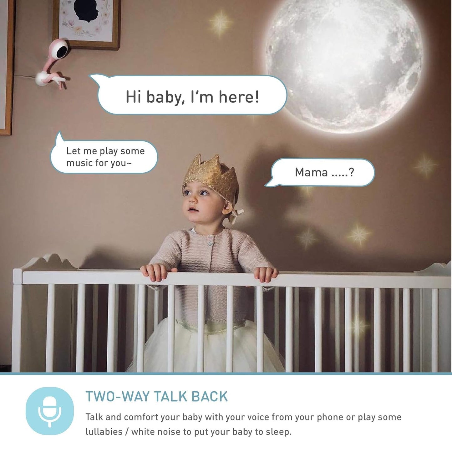 Lollipop Baby Monitor Upgraded Smart Wi-Fi Camera of True Crying Detection, Two-Way Audio, Infrared Night Vision – Ideal Gift for Baby Shower – Cotton Candy