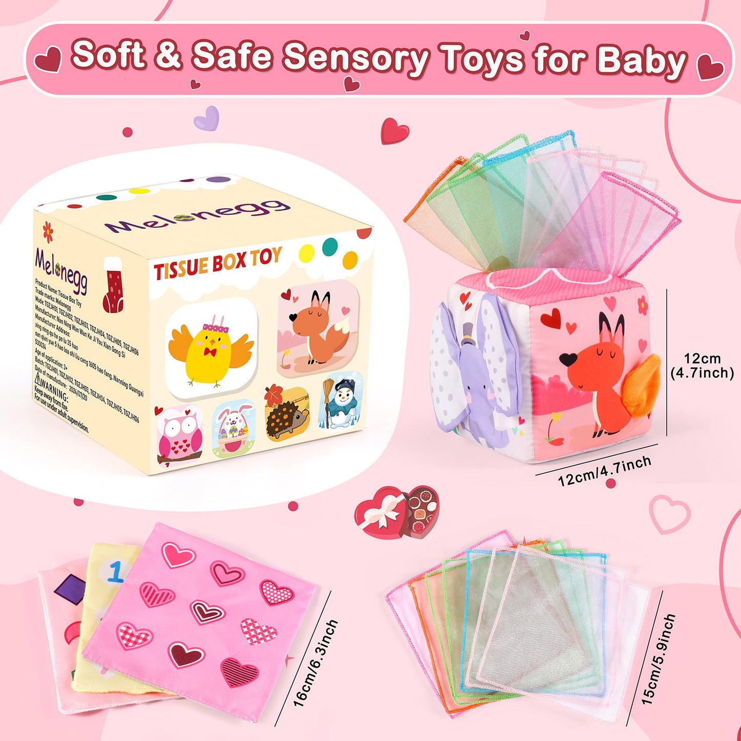Melonegg Tissue Box Toy for Baby 0+ Months Montessori Toys Birthday Party Favor for Boys Girls for Toddlers