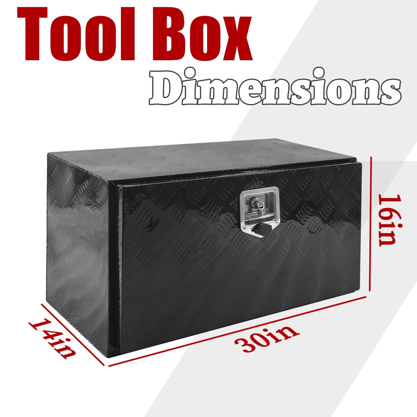 Fsehyue 30x14x16 Inch Aluminum Truck Tool Box Heavy Duty Pickup Storage Box Underbody Truck Box Diamond Plate Toolboxes with Lock and Keys Suitable for Truck Bed Pickup RV Trailer Black
