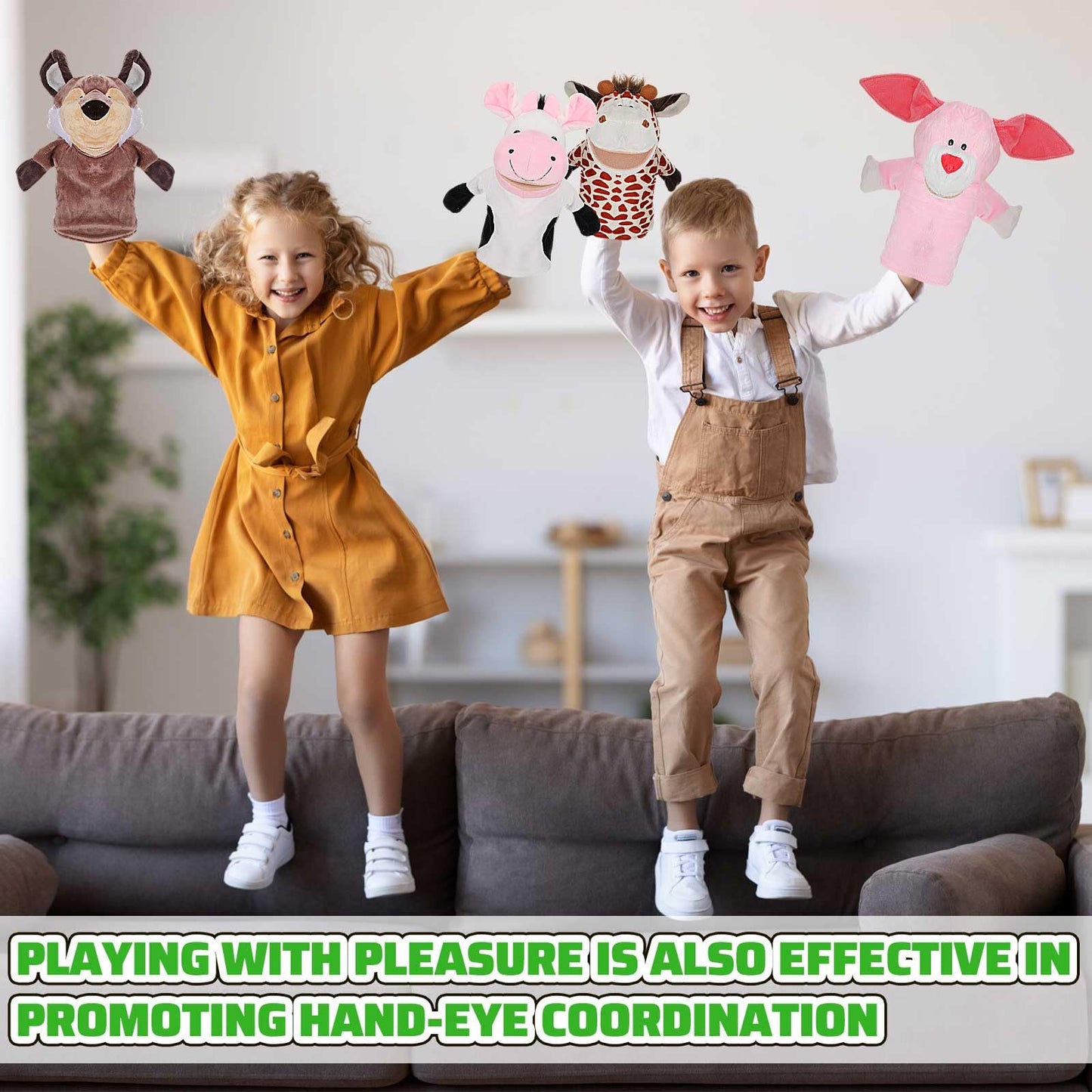 Hiboom 20 Pieces Animal Hand Puppets Kids Hand Puppets with Working Mouth Animal Plush Toy Lion Duck Pig Zoo Hand Animals with Open Movable Mouth for Birthday Theater Props Easter Basket Stuffers