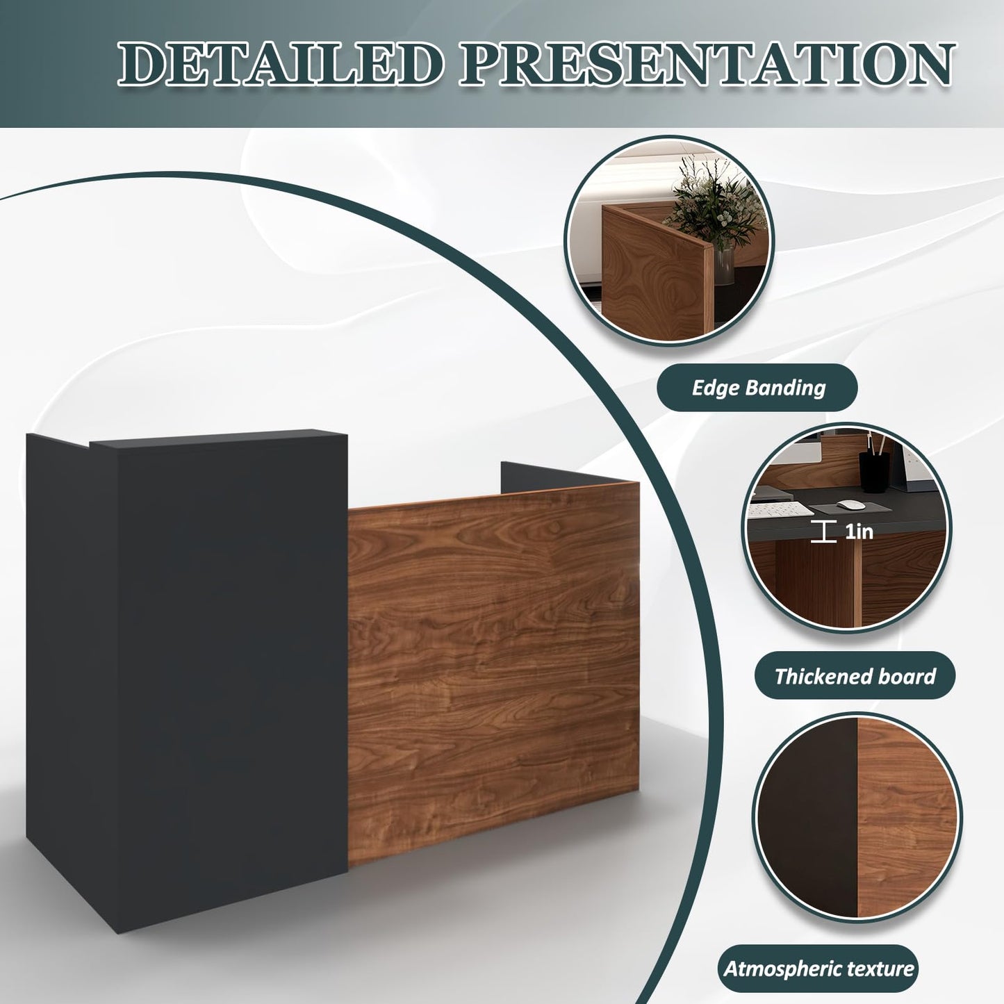 YTElantivo 63″ L-Shaped Reception Desk with Counter – Modern Office Front Desk for Salon, Clinic & Retail, Spacious Workstation, Easy Assembly, Black-Brown Receptionist Desk