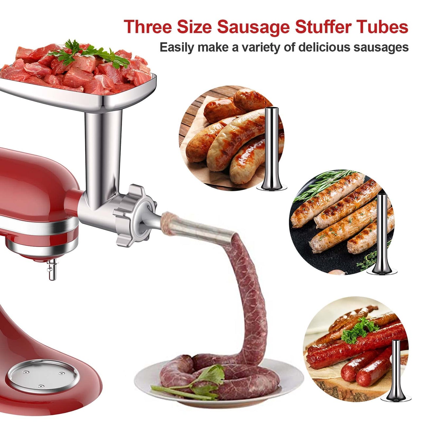 Meat Grinder & Slicer Shredder Attachments for KitchenAid Stand Mixer, Meat Grinder with Sausage Stuffer Tubes and Slicer Shredder Set, 2 Pcs Attachment Set for KitchenAid Mixers By Cofun