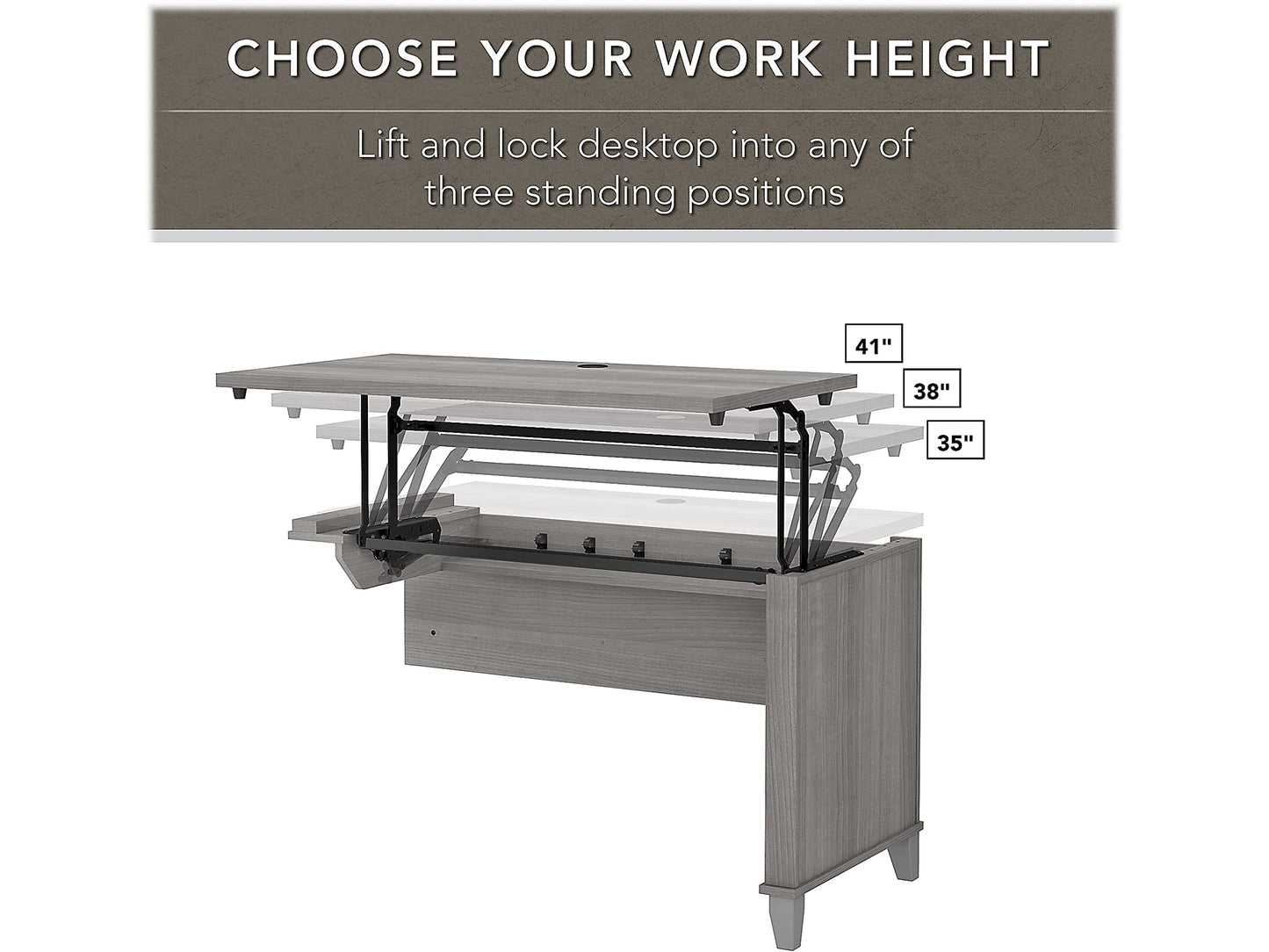 Bush Home Somerset 72W 3 Position Sit to Stand L Shaped Desk with Hutch in Platinum Gray | Adjustable Height Table for Office