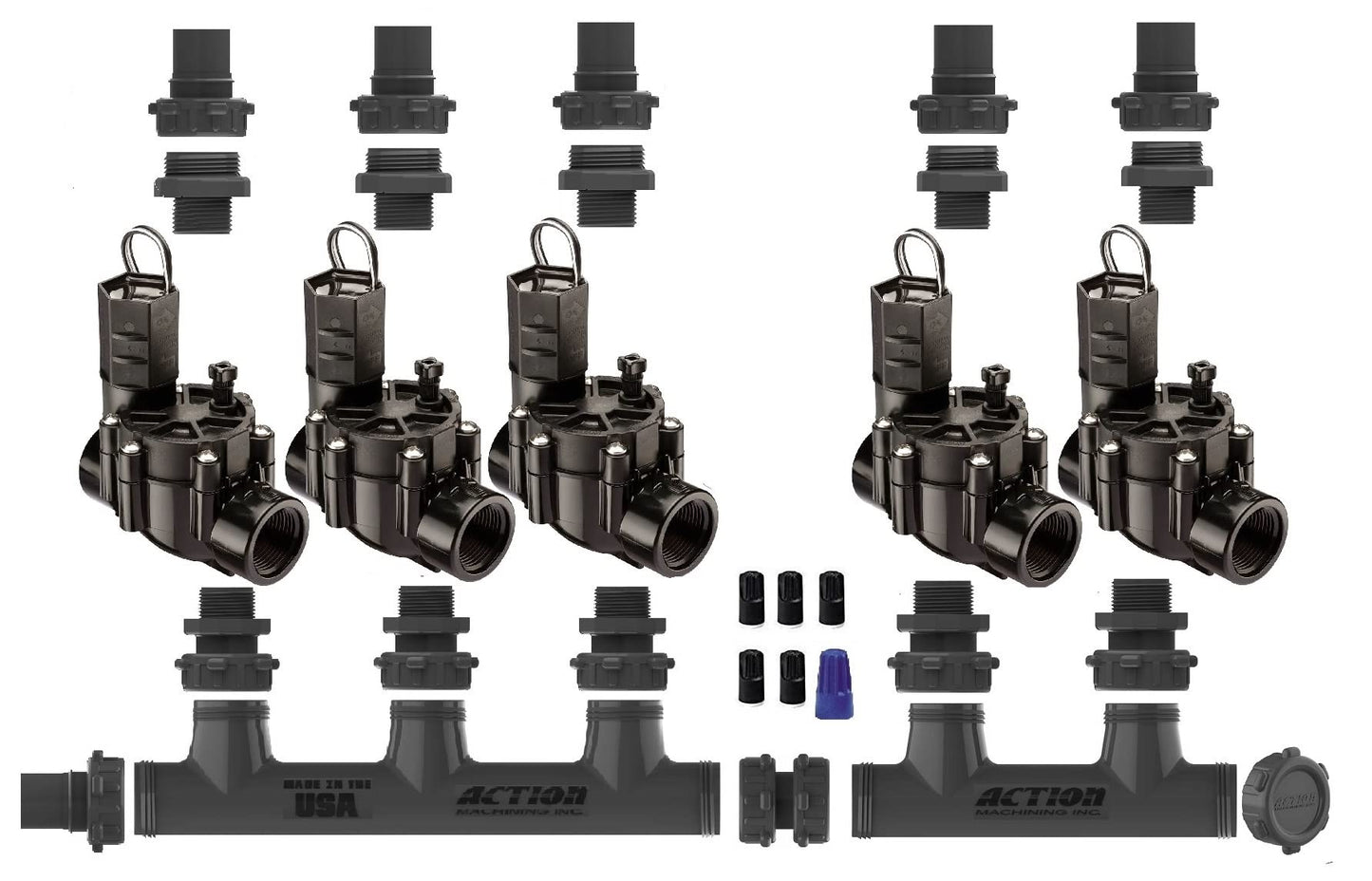Rain Bird Premium Valve Manifold System 100DV No Flow Control - Heavy Duty Action Machining Parts - 3/4" & 1" Slip (5 Zone)