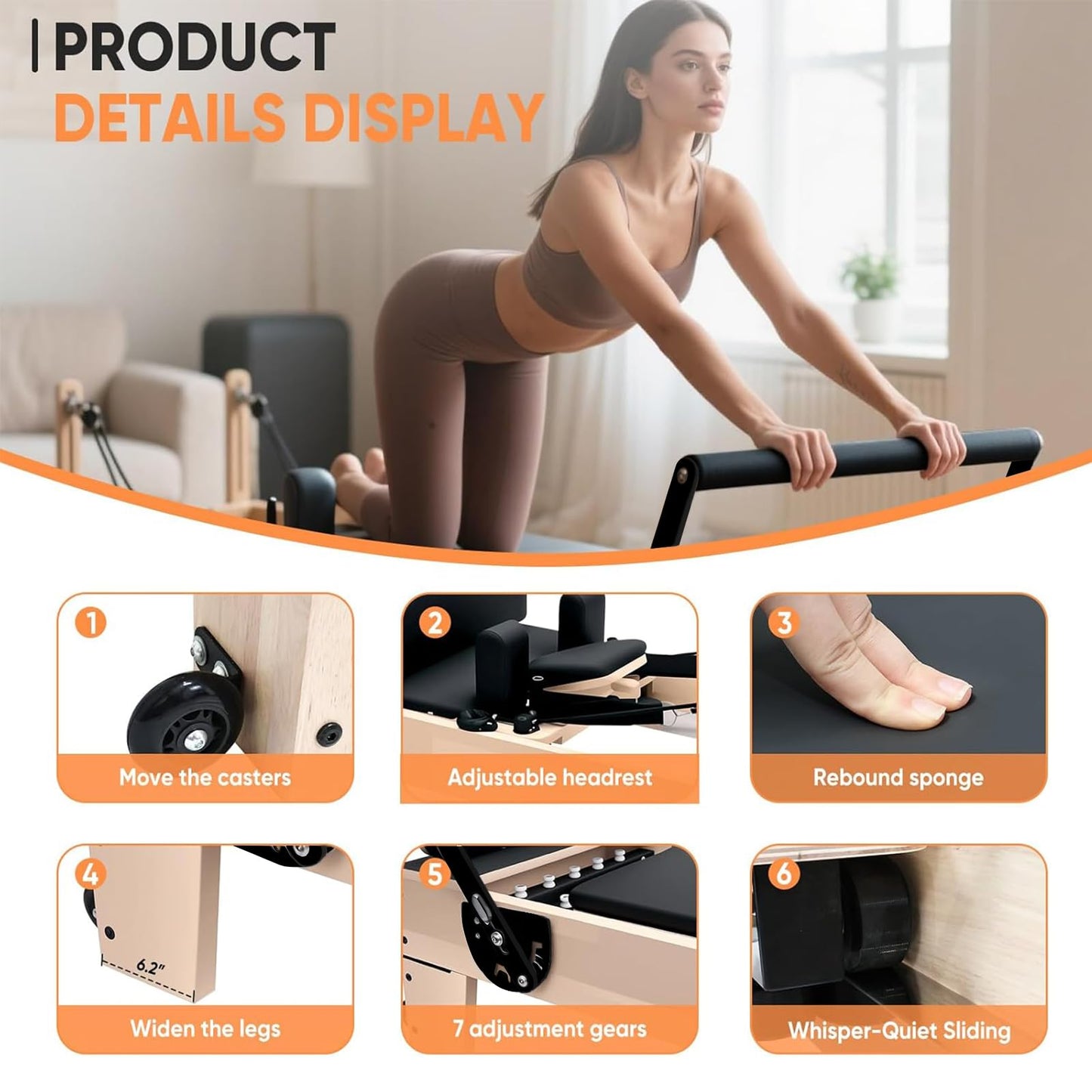 Professional Pilates Reformer Machine with Jumpboard, Reformer Box, and Foot Straps – Studio-Grade Pilates Equipment for Home Use, Adjustable Resistance & Smooth Glide System