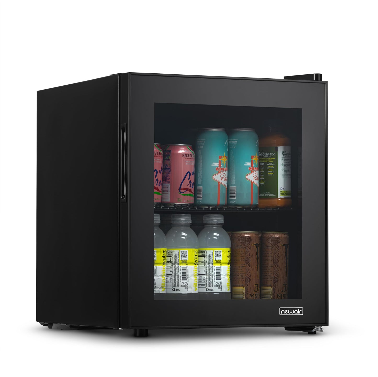 NewAir 60 Can Beverage Refrigerator | Compact Freestanding Mini Fridge for Bedroom, Dorm, Office or Gaming Room | Glass Door, Adjustable Shelf & Quiet Cooling | Black