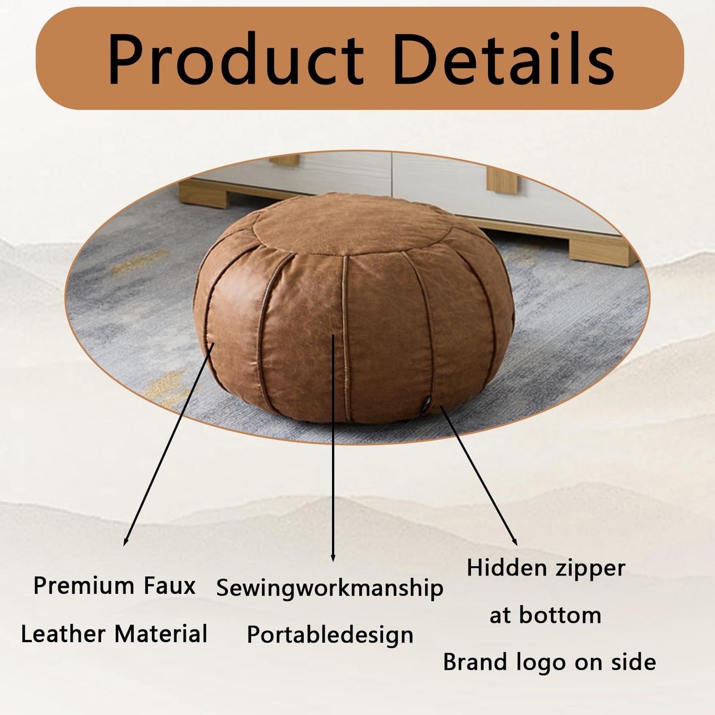 Louis Donné Unstuffed Pouf Ottoman Handmade Moroccan Storage Footstool Seat Round Home Decoration Pouf Cover Multi Functional Bean Bag Floor Chair for Living Room, Office, Bedroom, Balcony Decor